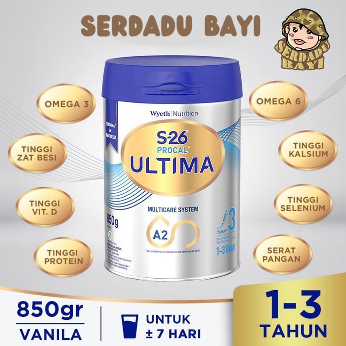 Wyeth Nutrition S26 cal Ultima Tahap 3 1-3 Tahun 850 gram Susu Pertumbuhan A2 tein Omega 3 6 Tinggi 