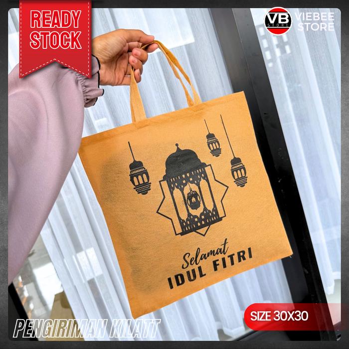 ( Isi 50 Biji ) Tas Sembako Idul Fitri Parcel THR Lebaran Murah Bahan Spunbond Model Flat 30x30 Leba