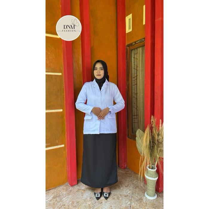 Setelan Baju PDH Hitam Putih Wanita PNS dengan Model Semi Jas
