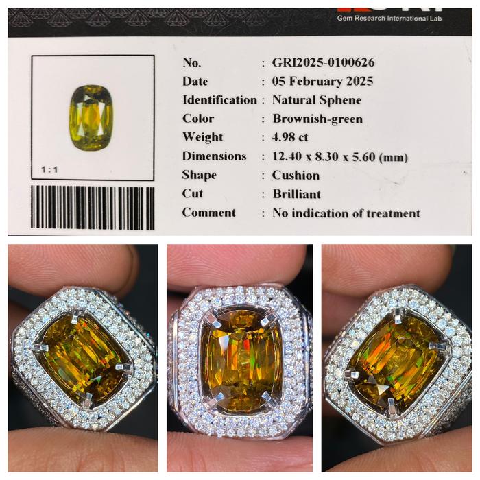 Natural 4.98ct rainbow sphene brutal luster hq memo gri