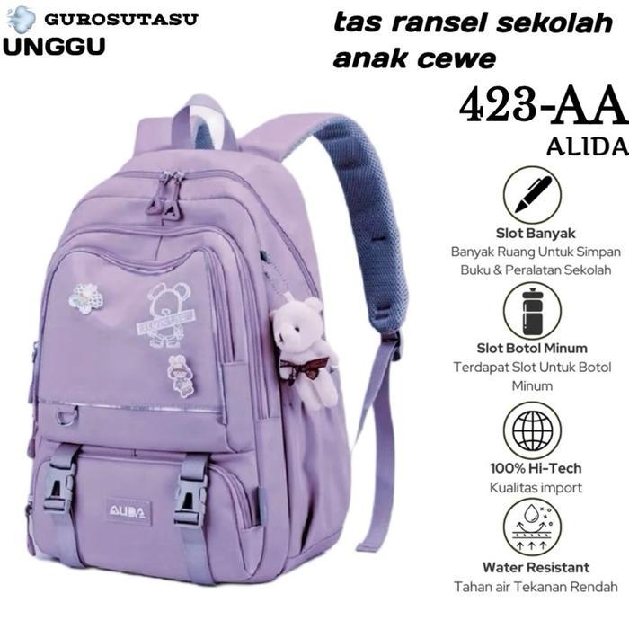GUROSUTASU-Tas Sekolah Anak Perempuan SD Karakter FashionV Ransel 423-AA ALIDA Gaya Korea Imut Bahan