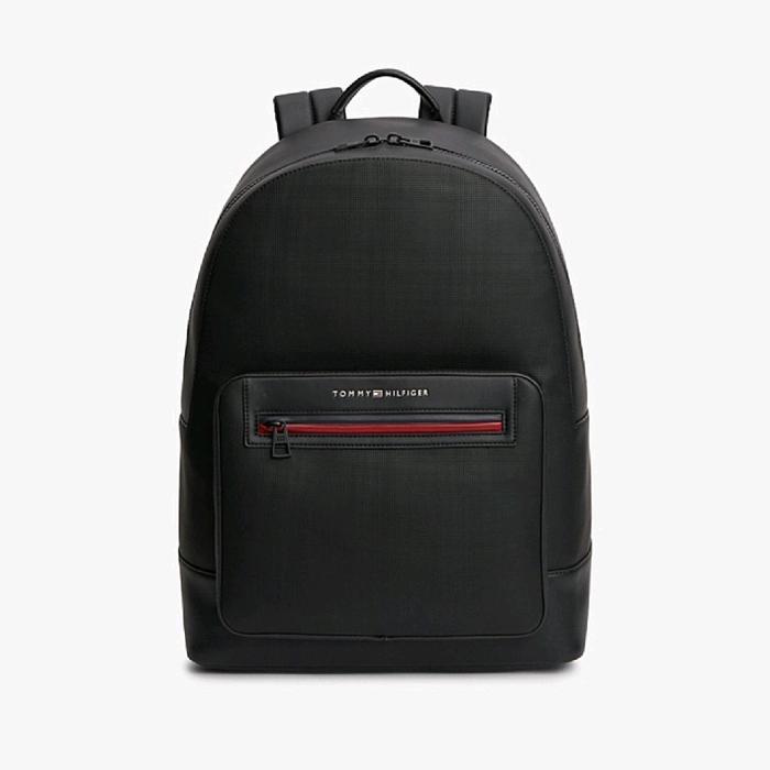 Tommy Hilfiger Metal Logo Textured Dome Backpack / Tas Ransel / Black