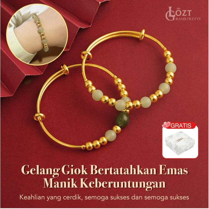 LOZT Gelang Giok gelang titanium wanita anti karat asli Bangle pegadaian emas Manik liontin giok asl