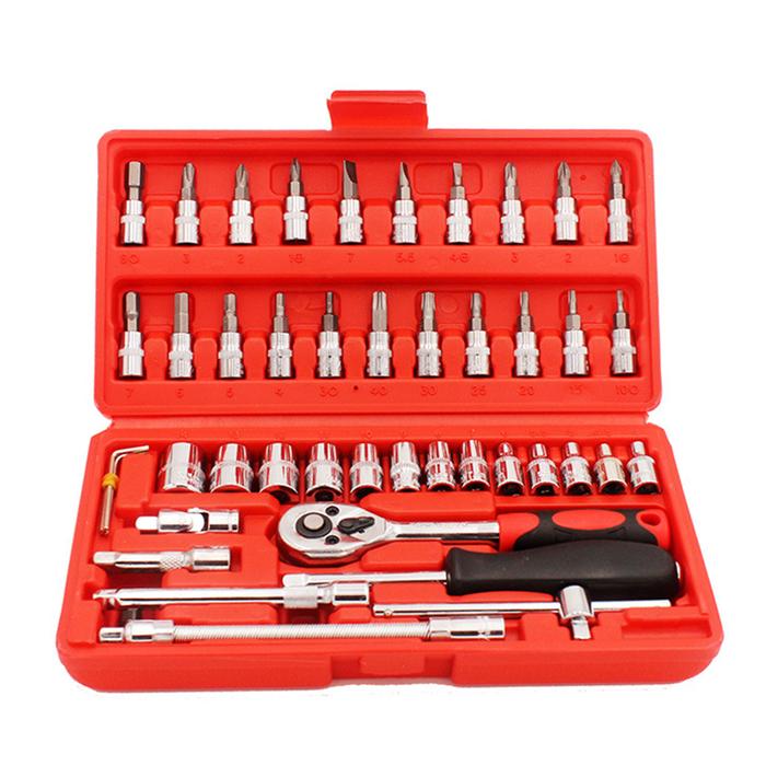 46Pcs 1/4 Car Bicycle Repair Toolbox Wrench Chrome Vanadium