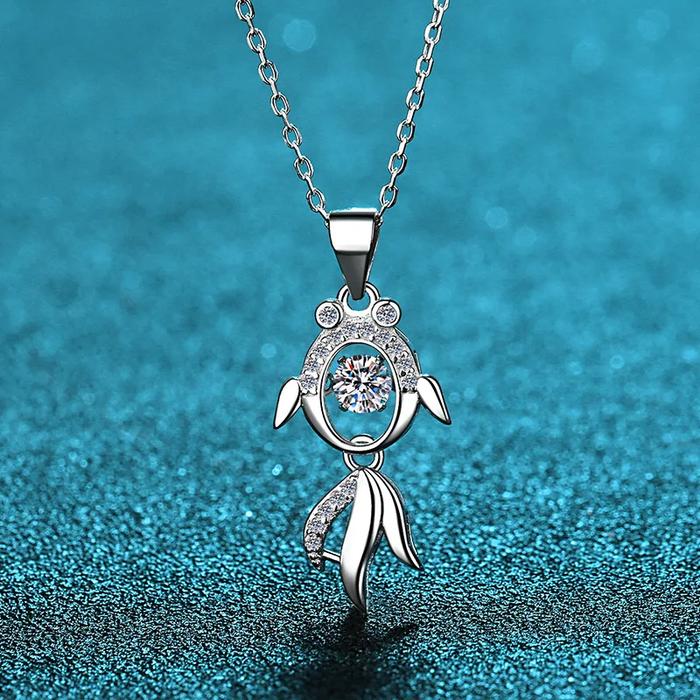 Stylish 0.3ct Moissanite Fish Pendant Necklace for Women, Platinum PT950 Koi Fish Pendants Anniversa