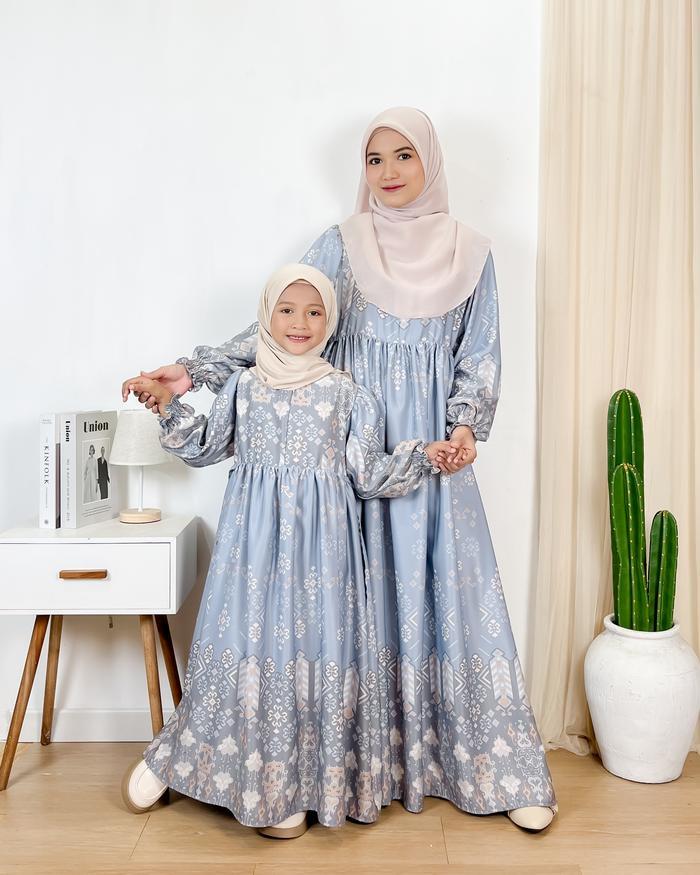 Haura Baju Gamis Wanita Muslim Maxmara Couple Ibu Anak Motif Kain Serat Tebal