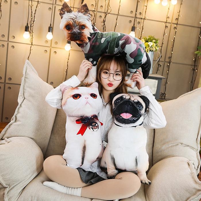 Simulation Funny Dog&Cat Plush Pillow Soft Cartoon Animal Pug&Persian