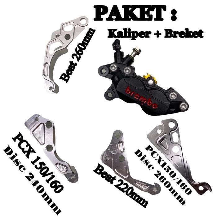 PAKET KALIPER 4 PISTON BREMBO BIG POT AXIAL KIRI PLUS BREKET UNIVERSAL