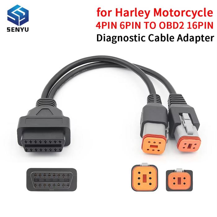 For Harley Davidson 4 pin 6 pin 2in1 OBD 2 Extension Cable Adapte Motorcycle Diagnostic Cable ELM327