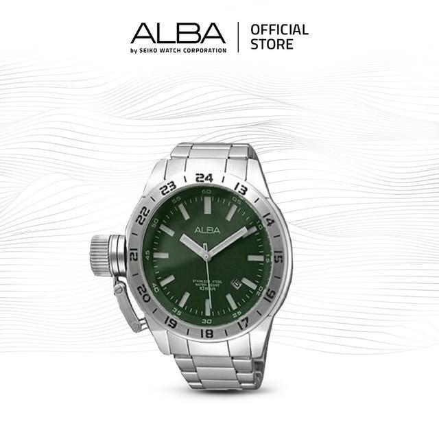 Jam Tangan Pria Alba AXHK29 Quartz dengan Dial Hijau Gelap dan Tali Stainless Steel, Tahan Air 10 BA