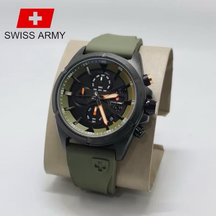 New Jam Tangan Pria Swiss Premium Chronograph Stopwatch Date Silicone Rubber Strap Include Box & Bat