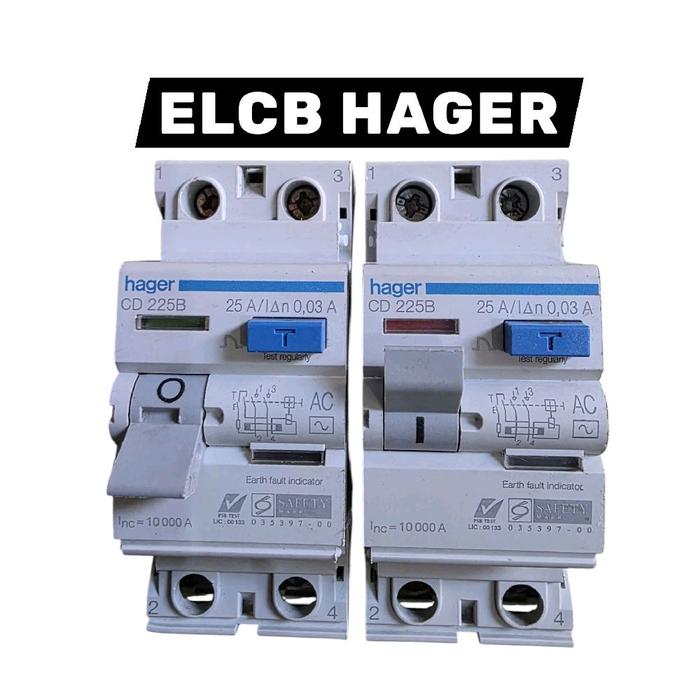 ELCB hager CD 225B 25A/1Δn 0.03A Indikator Kesalahan Tanah 10000A untuk Keamanan Listrik