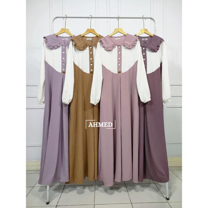 Gamis Cringkle Premium Airflow - Gamis Cringkle Combi - Gamis Kringkel Jumbo Kombi Putih