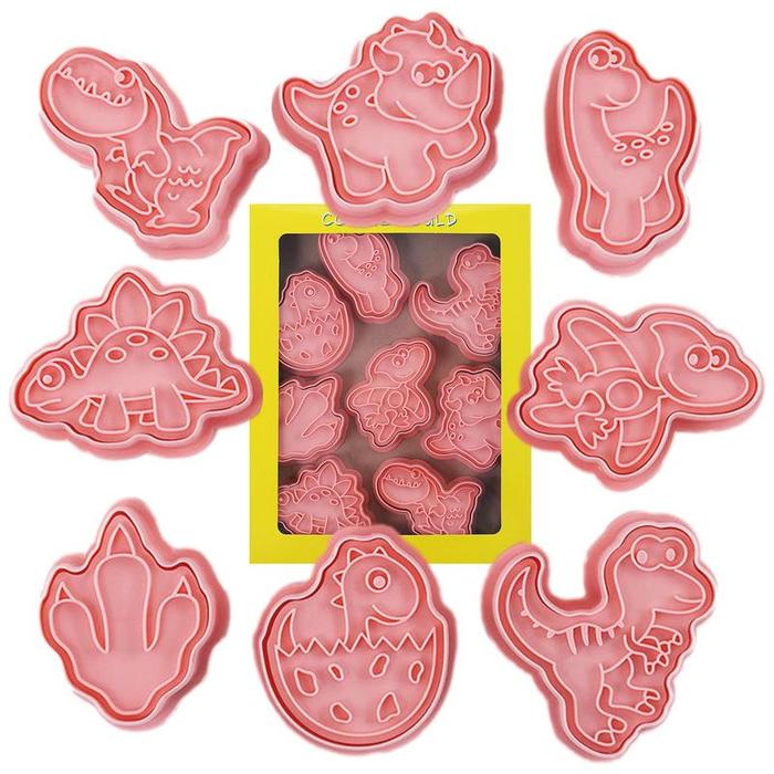 3D Dinosaur Cookie Cutters Set 8pcs 3D Cookie Stampers Dinosaur