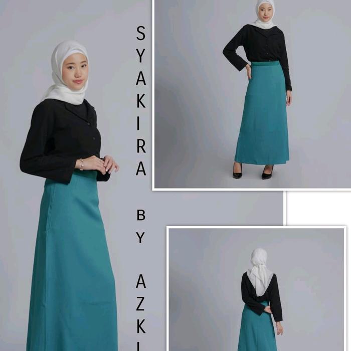 Rok Kerja Kantor Kasual Wanita A Line Panjang Modern Kekinian Pinggang Full Karet Elastis Polyester 