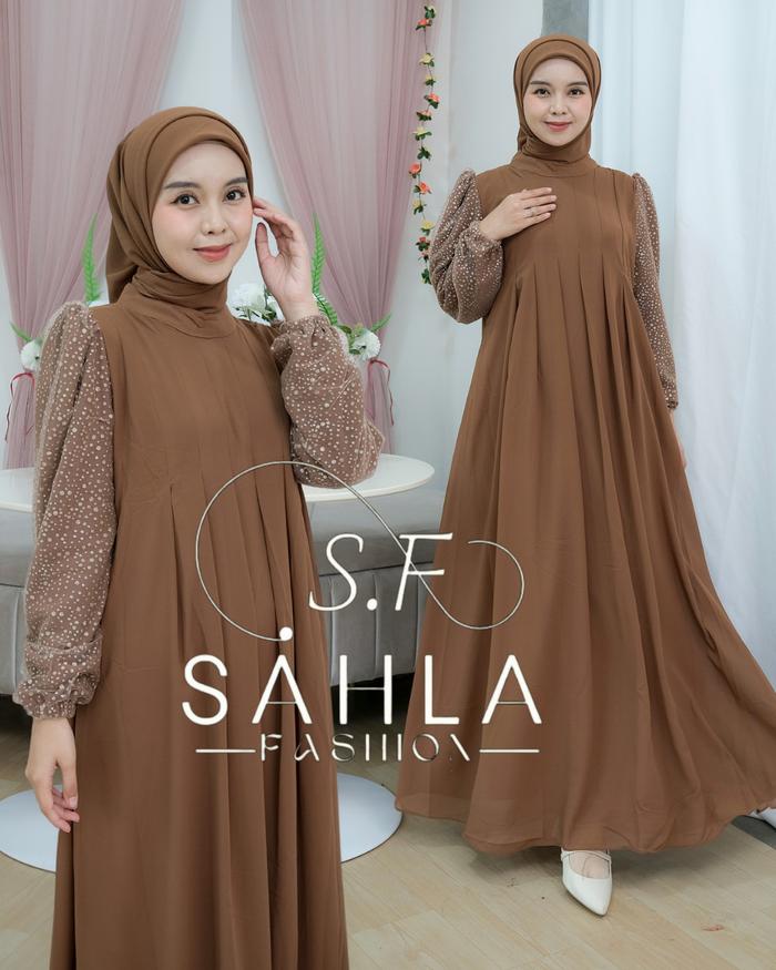 Gamis Dress Keisa Thalia 1set/hijab Mix Brukat Rain Droff Full tangan Fashion muslim wanita  Mewah K