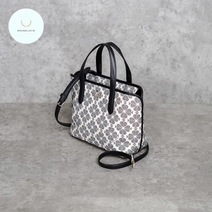 Kate Spade Jacquard Monogram Mini Zip Tote Bag with Long Strap in Black