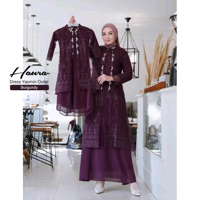 Dress Yasmin Couple Anak Terbaru Kekinian Outer Lepas Pasang Mewah Elegan Pesta Kondangan Seragam Ha