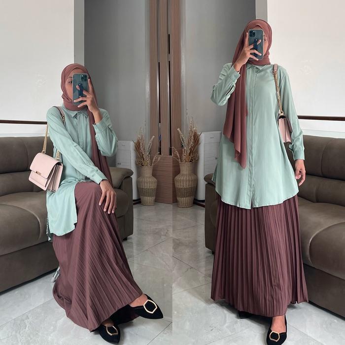 Alina Tunik By Zalfa Outfit / Kemeja Panjang / Tunik Polos / Tunik Rayon Original Terpercaya