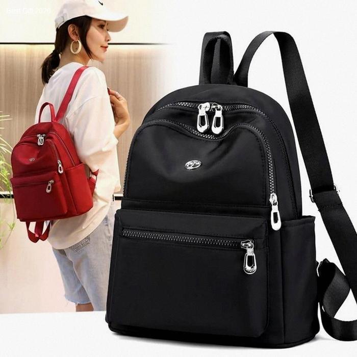 CHIBAO Tas Ransel Pria Wanita Besar Polos Bahan Kulit Kuat Tebal Warna Hitam Maroon Navy Merah