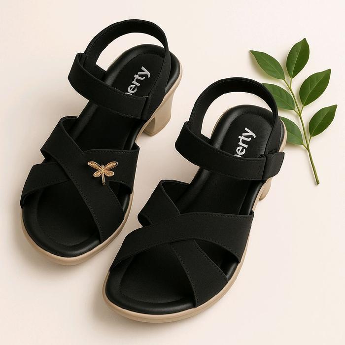Sandal Wanita Elegan Hitam – Hak Sedang | Model Tali Belakang | Brand: Liberty Sendal kepang