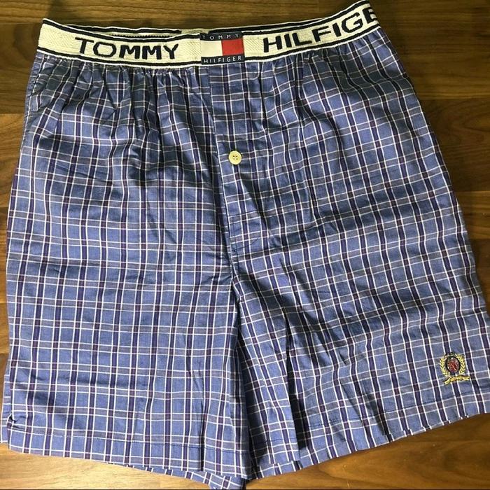 VTG Tommy Hilfiger Plaid Stripes Boxer Shorts M Logo Cotton