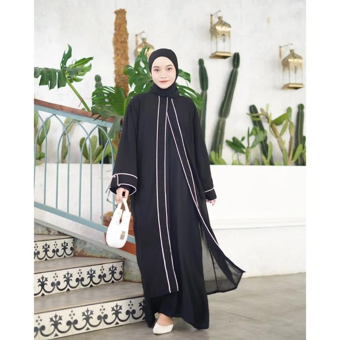 𝓝𝓪𝓭𝓮𝓮𝓻𝓪 Abaya Dress Outer Kekinian 2024 Yori Abaya Set Matt Crinkle Mix Ceruty Pakaian Muslim Arabia