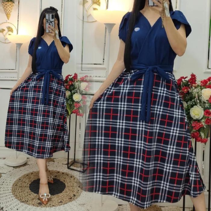 Dress Kotak Tali Samping Bawah Mayung / Dress Voxy Mayung Lebar Bawah