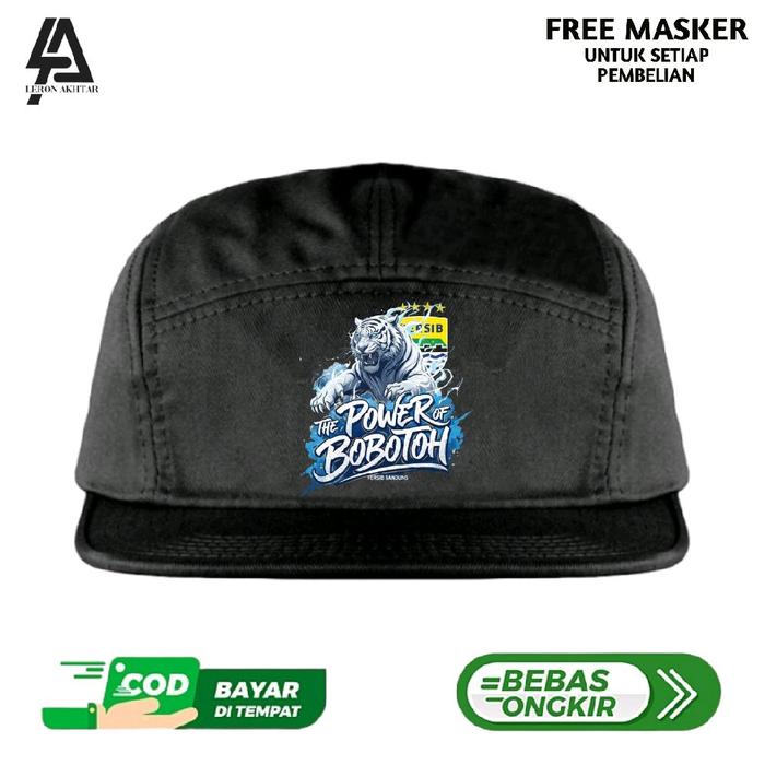 LERON AKHTAR Topi Snapback 5 Panel Hitam dengan Logo Sablon Unik dan Simpel, Topi Skena Five Panel S