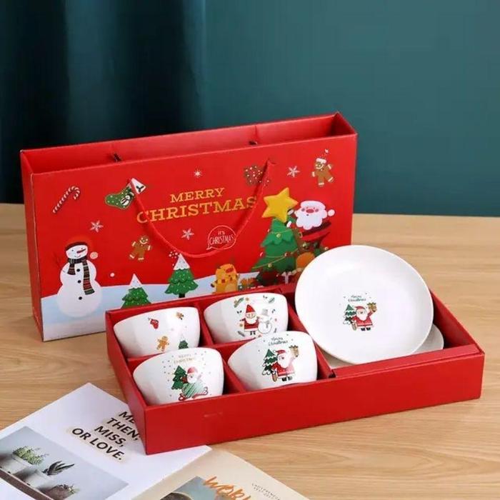 Termurah Hampers natal Kado mangkok natal keramik Christmas bowl plates set ceramic tableware  gift 