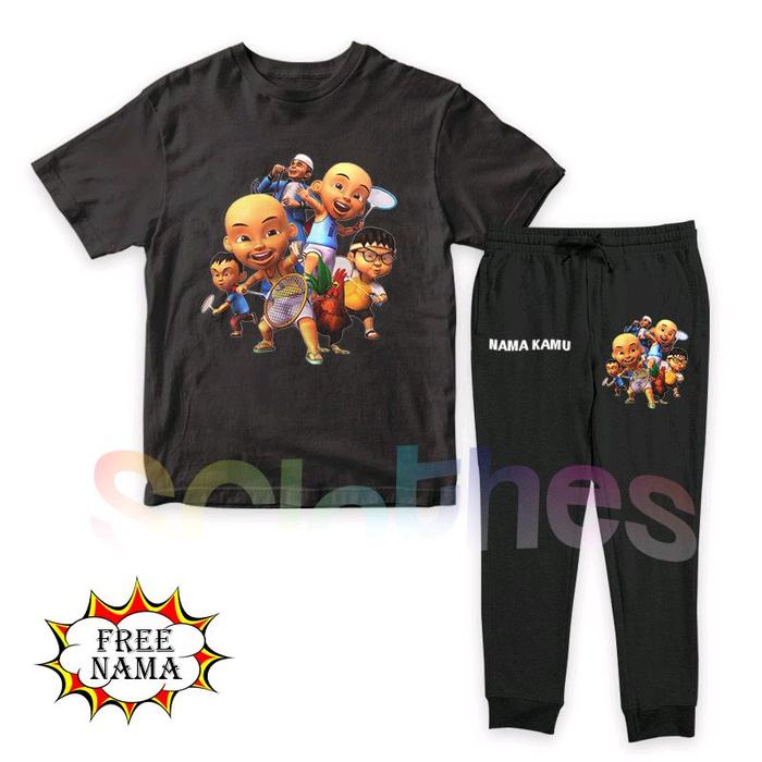Baju Kaos Setelan Anak Unisex Upin & Ipin Bermain Badminton