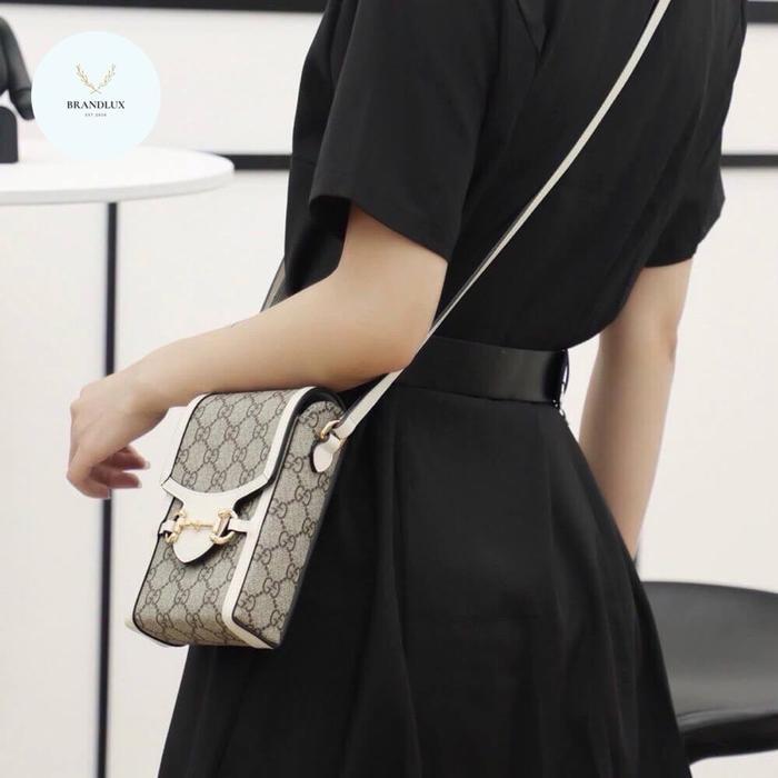 GUCCI MINI PHONE BAG HORSEBIT 1955 SUPREME EBONY / WHITE