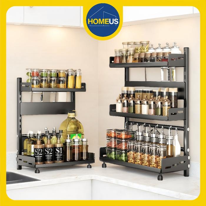 Homeus Rak Bumbu Dapur Stainless Steel Rak Bumbu Rak Dapur Serbaguna Rak Botol Bumbu (2/3 Tingkat)