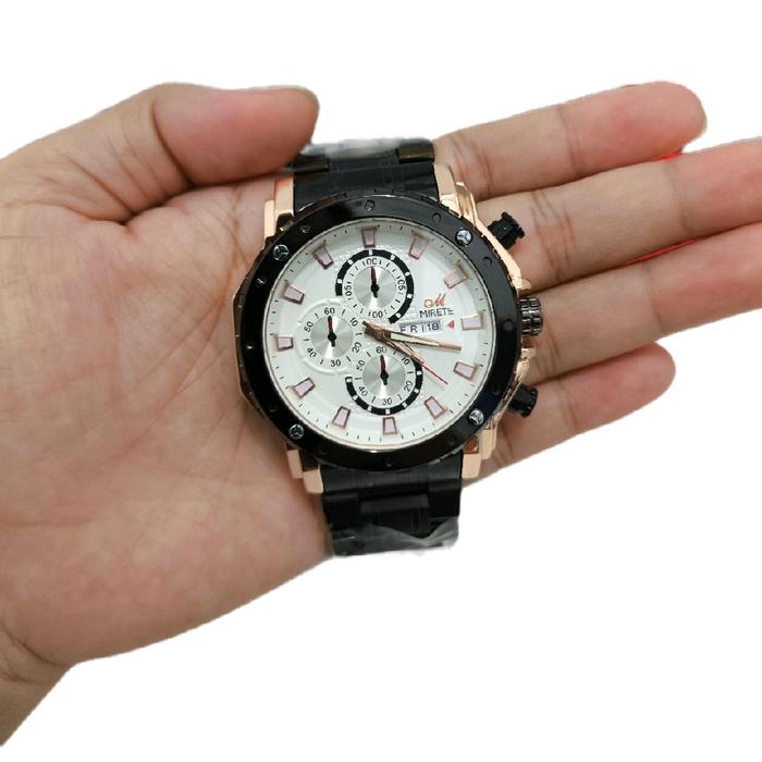 Mirete Jam Tangan Pria dengan Tali Hitam dan Dial Putih