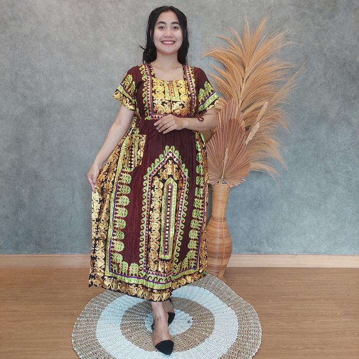 Kartika Batik Home Dress Foil Jodha 0073 Longdress Tali 4 Lengan Pendek Rayon Premium Busui Hijab Fr