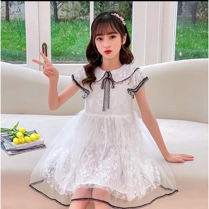 dress anak perempuan putih brokat umur 6-10 tahun model victoria