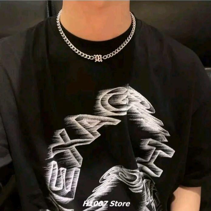 H1007 Store Kalung Ester Titanium Pria Model Liontin M Terbaru Anti Karat Anti Luntur untuk Gaya And