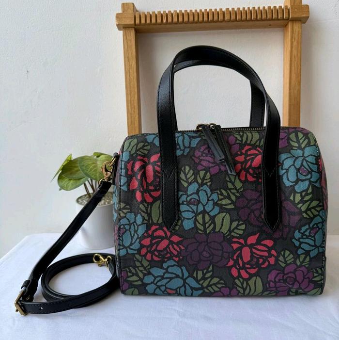 tas wanita fossi* sydney satchel dark floral mm