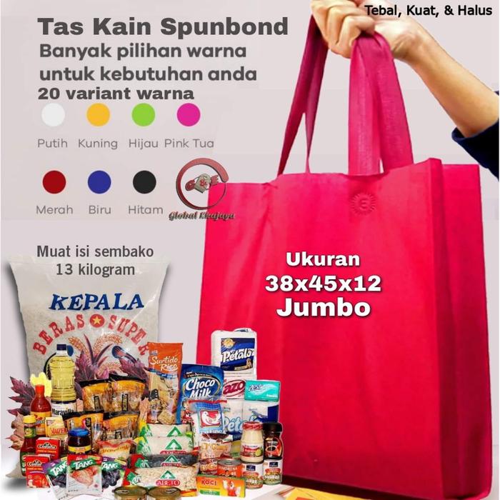 Besar Jumbo Ukuran 38x45x10 cm Tas Spunbond Goodie Bag Tali Totebag Paperbag Kain Parcel Sembako
