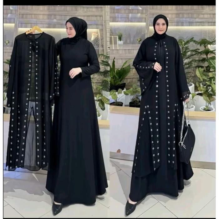 Spesial 2026 GAMIS ABAYA TURKEY OUTER ROMPI PISAH PAYET BUNGA SILVER