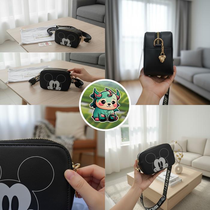 Disney Camera Bag Original Hitam Tas Tali Panjang Dust Bag Mickey Mouse & Friends Size 19x12x8 [PREL