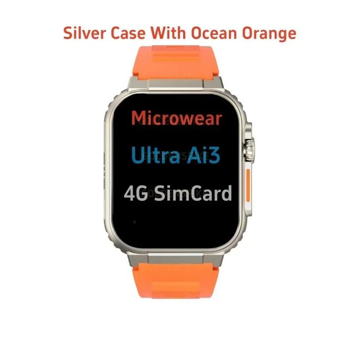 Microwear Ultra Ai3 Smartwatch: 4G SIM Card Android 2.2'' Amoled, AI Health Monitoring, 180° Rotary