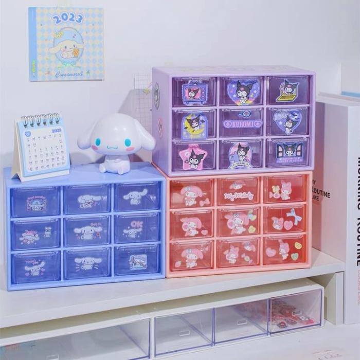 RK2162 [COD] Kotak Laci 9 sekat SANRIO FREE STICKER Box Laci Aksesoris Mini