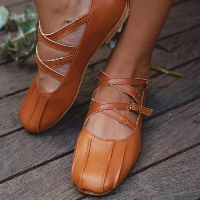 Obsession Criss Cross Leather Flats - Sepatu Flat Wanita Kulit asli