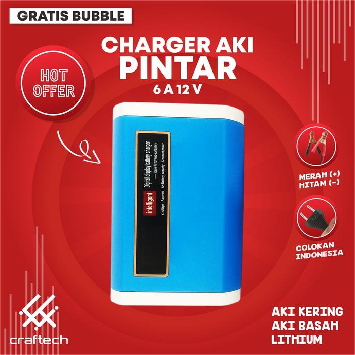 Charger Aki 6A Mobil Motor UPGRADE Carger Aki Casan Aki Alat Cas Aki Portable UPGRADE
