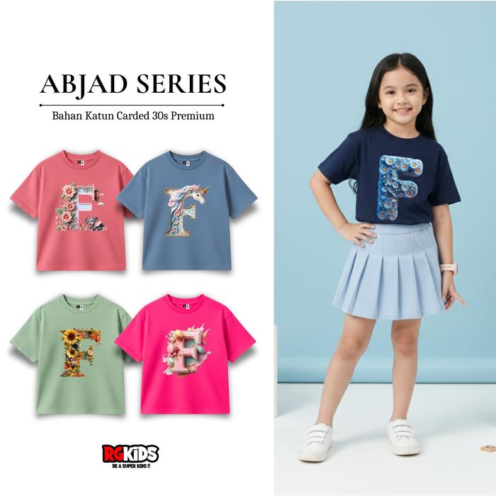 [GRATIS STIKER NAMA] Superzie Baju Anak Perempuan Alphabet F Motif Bunga 4-12 Tahun Sablon Digital P