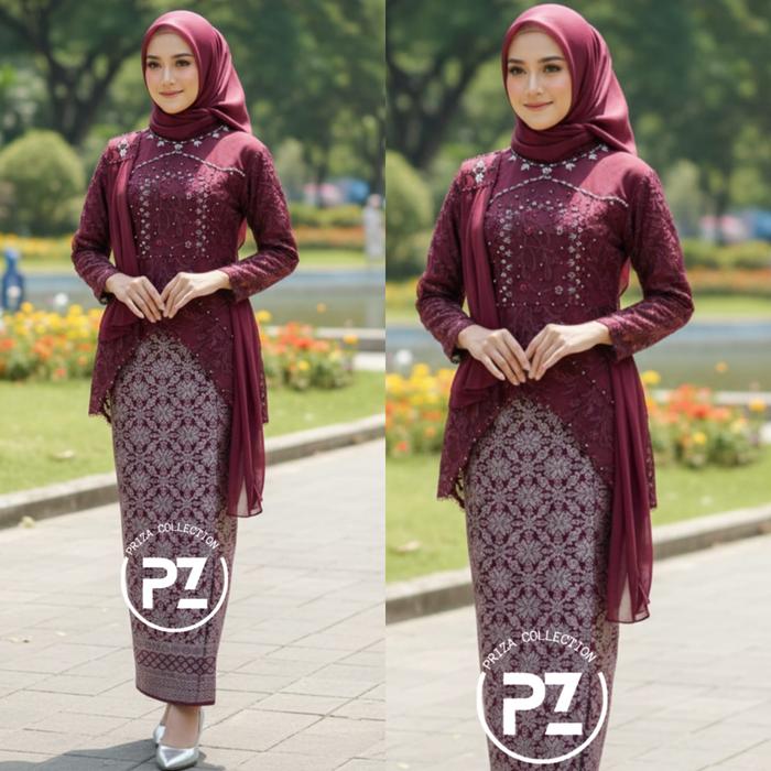PRIZA / Stelan Kebaya Aluna Selendang Payet / Kebaya Modern / Baju Pesta Model Selendang,Ornamen Pay