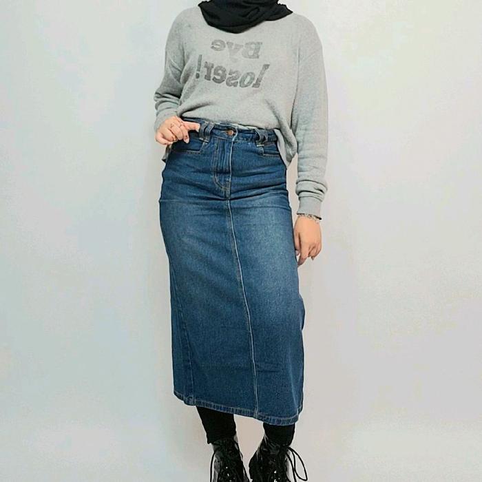 MakoMako - Rok Jeans - V958 Highwaist Rok Double Belt Loop Belah Belakang Jeans Wanita