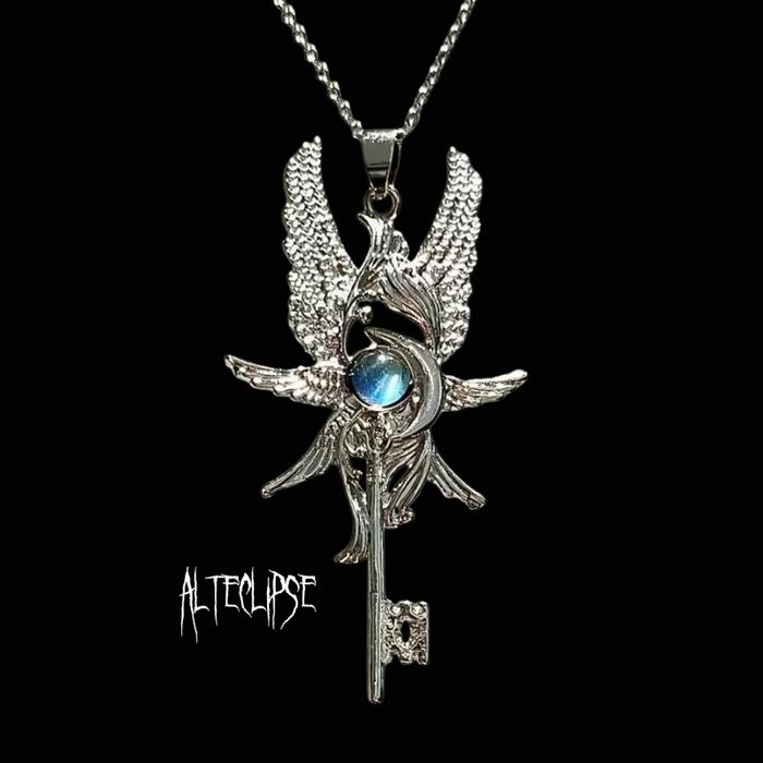 Alteclipse Seraphim Blue Gem Wing Key Glitter Necklace Celestial Fantasy Jewelry // N117 Kalung Alte