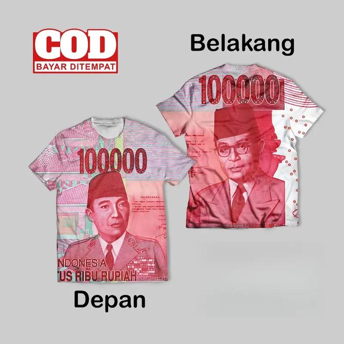 Kaos FullPrint Pecahan Rupiah Wallpaper Keren | T Shirt AOP Uang Rupiah Wallpaper Depan Belakang